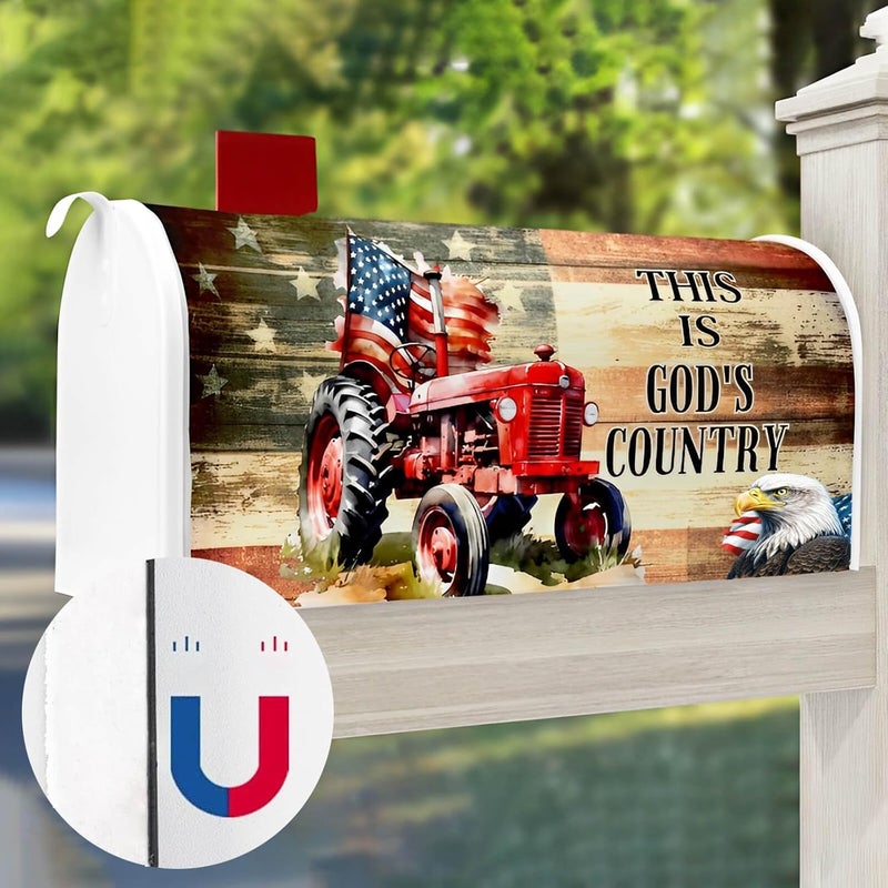MONNCHA Mailbox Covers Magnetic Standard Size, Patriotic American Eagle Tractor Mailbox Wraps Decorations Accessories for 250 Years of American July 4th 2026 US Post Letter Box Cover Outdoor Garden Decor - Image 1